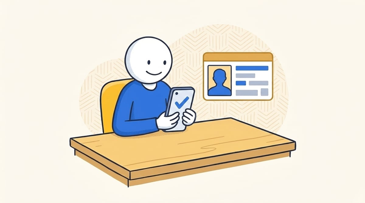 A player reviewing a generic identity card beside a verified phone during KYC