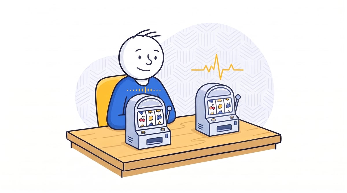 A player compares the steadier rhythm of low-volatility slots with the wider swings of high-volatility slots