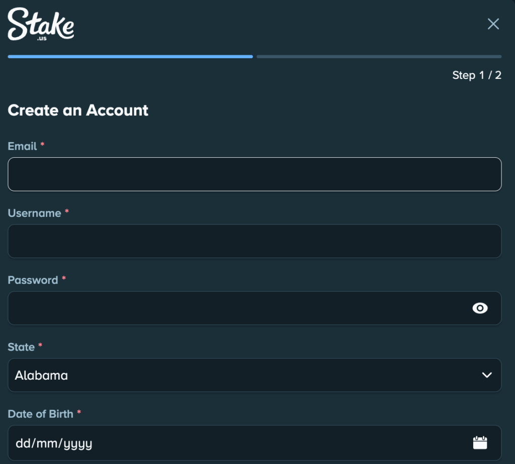 Stake us sign up form