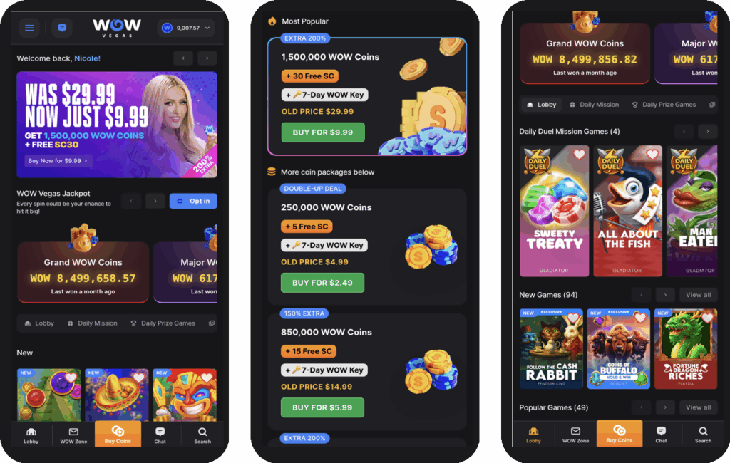 Wow Vegas mobile experience