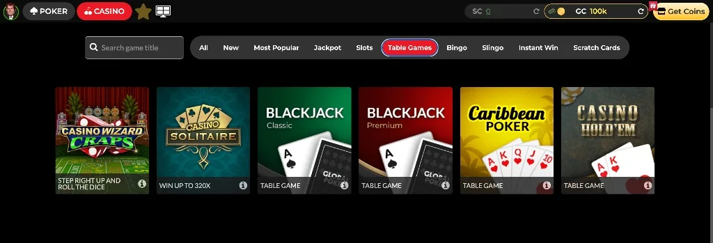 Global Poker table games