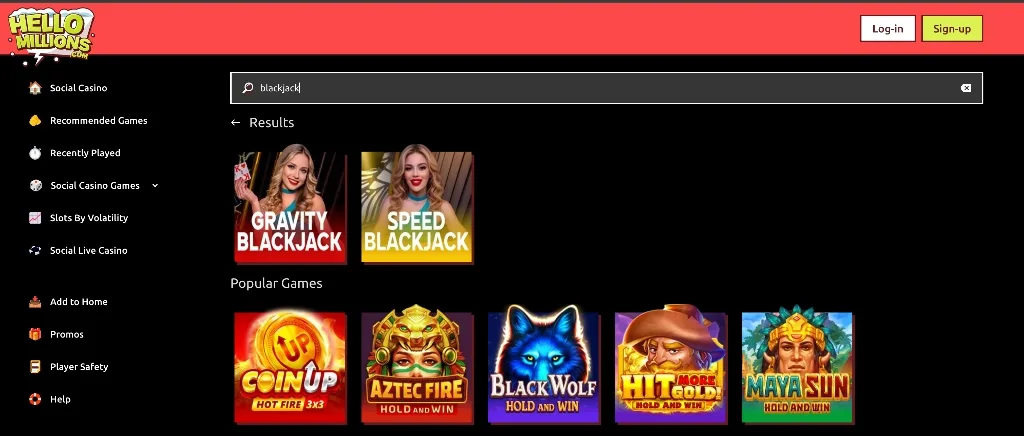 Hello Millions blackjack