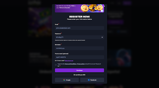 Legendz Casino email sign up