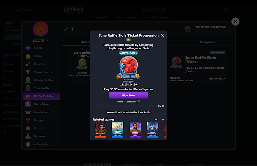 Legendz Casino raffles