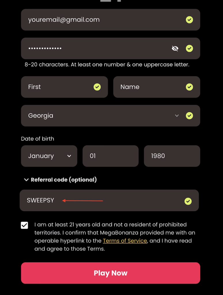 Mega Bonanza sign up