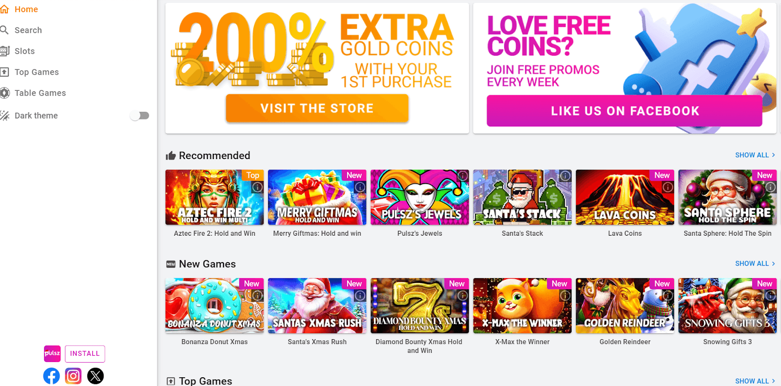 Pulsz Casino recommended games