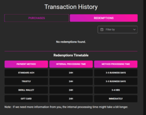 Pulsz Casino transactions