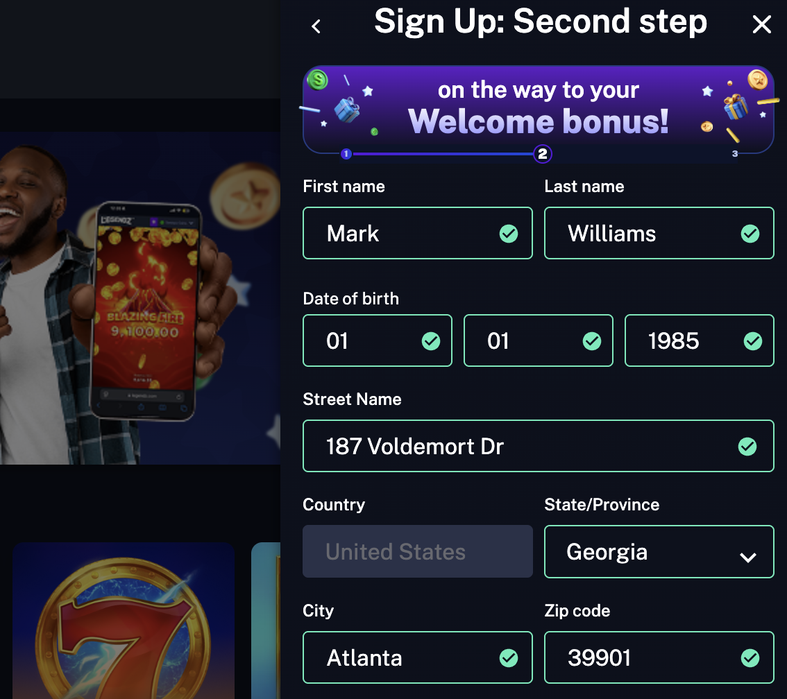 Legendz registration form