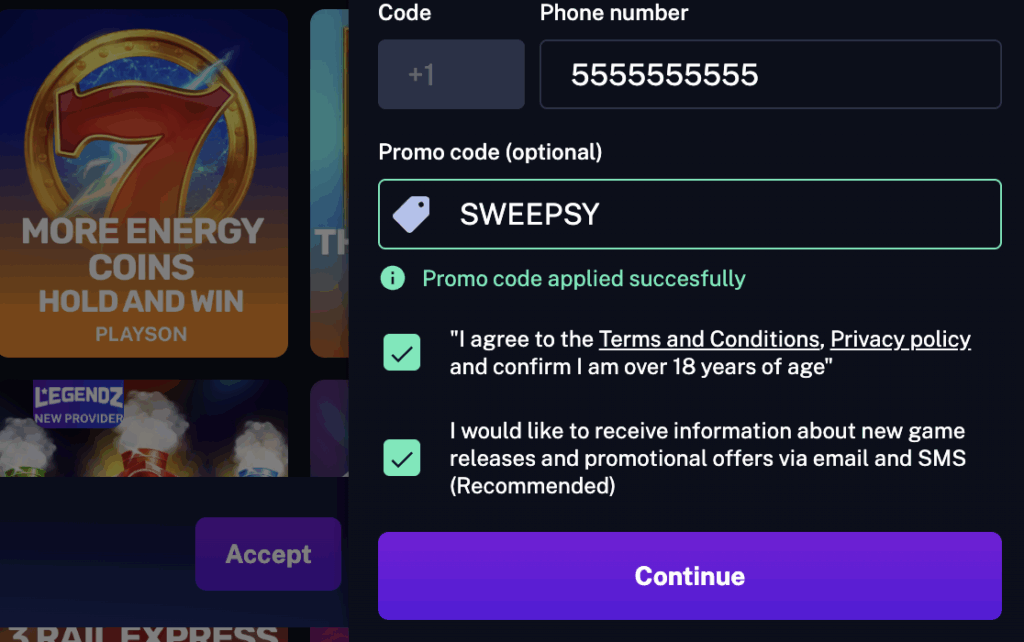 Legendz promo code SWEEPSY field