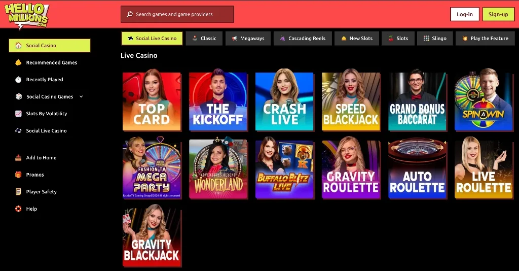 Hello Millions live dealer games