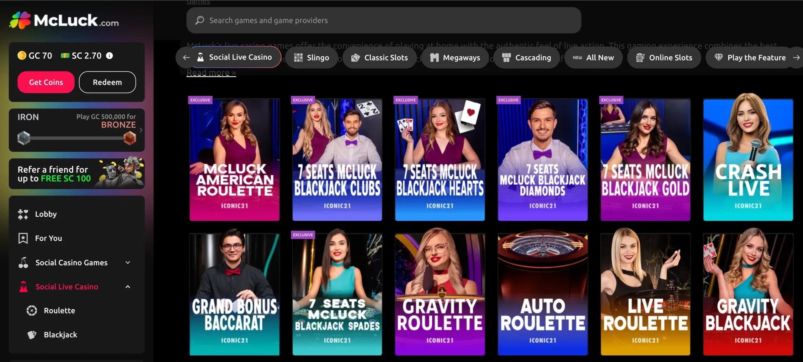 McLuck live dealer games