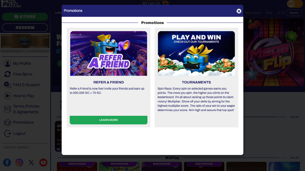 RealPrize Casino promos