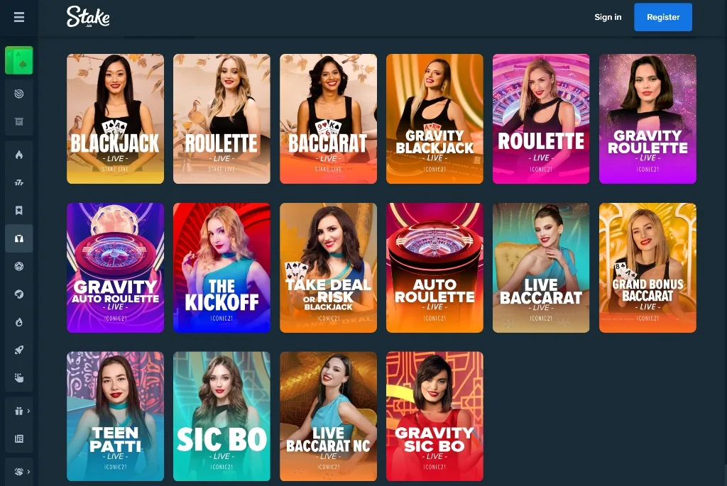 Stake.us live dealer games