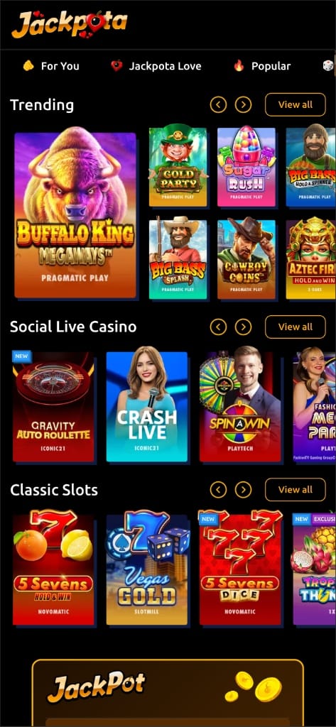 Jackpota mobile - lobby