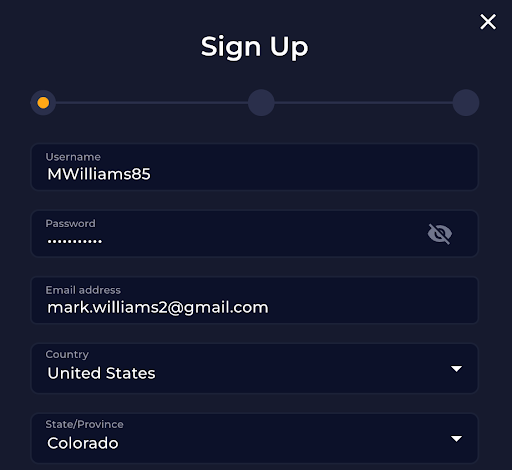 Casino Click sign up form