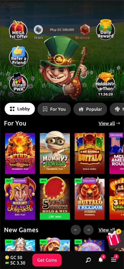 McLuck homescreen mobile