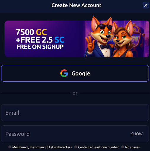 Luckystake sign up form