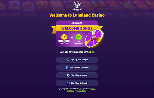 Lunaland welcome screen