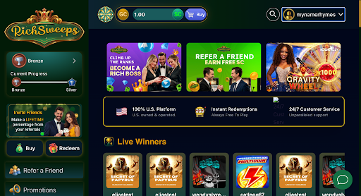 RichSweeps homescreen