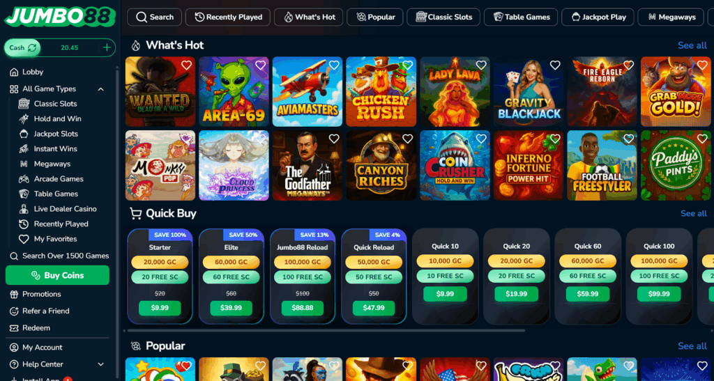 Jumbo88 Casino homescreen