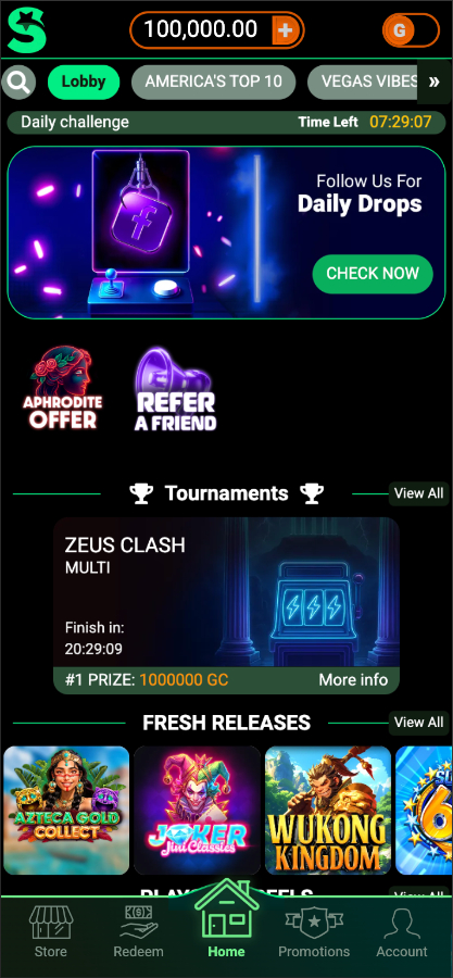 Lonestar Casino home screen