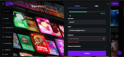 Shuffle us sign up form
