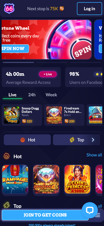 Sixty6 Casino home mobile