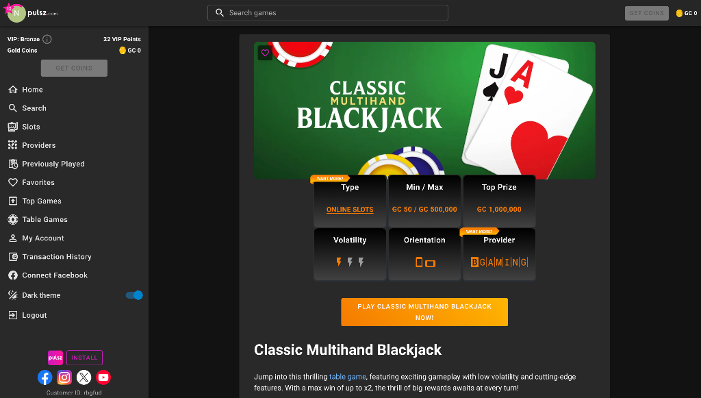 Pulsz blackjack
