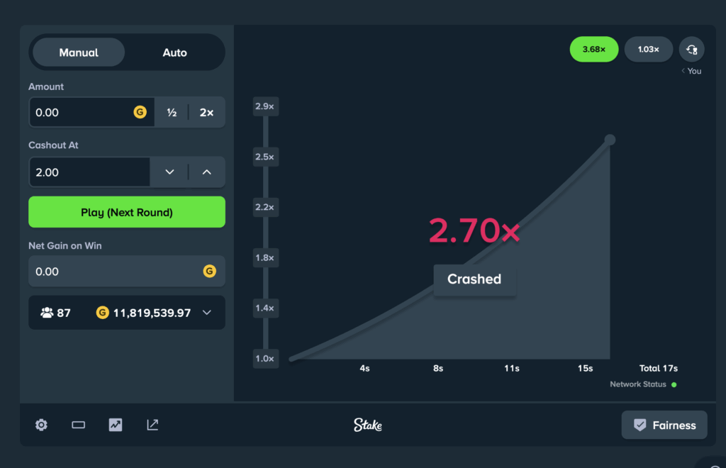 Crash game: Shows the game crashed
