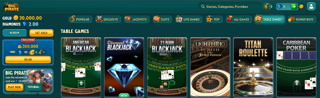 Big Pirate Casino table games