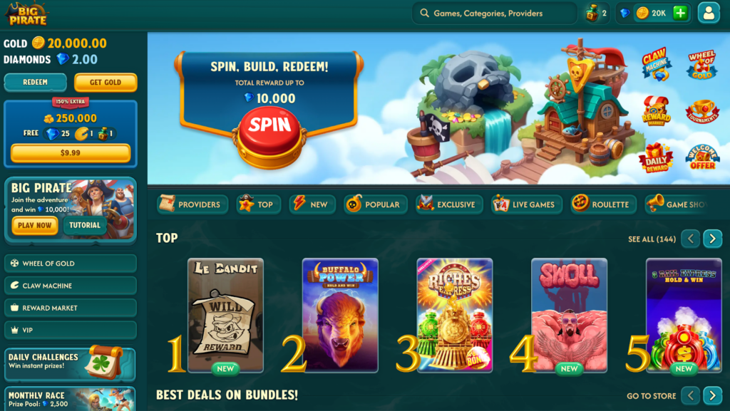 Big Pirate Casino main screen