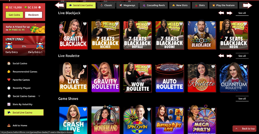 Hello Millions live dealer feb