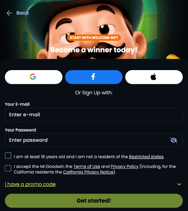 Mr Goodwin sign up form