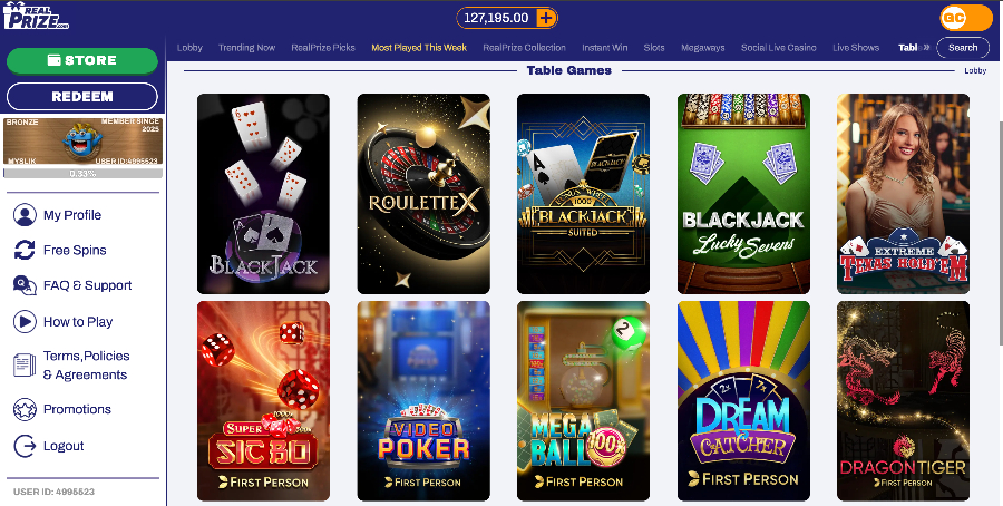 RealPrize table games Feb