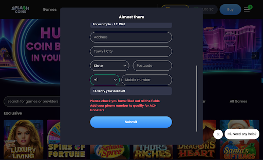 Splash Coins account details