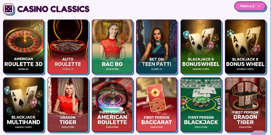 Sweet Sweeps table games