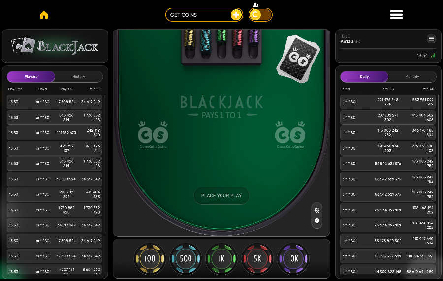 Crown Coins blackjack