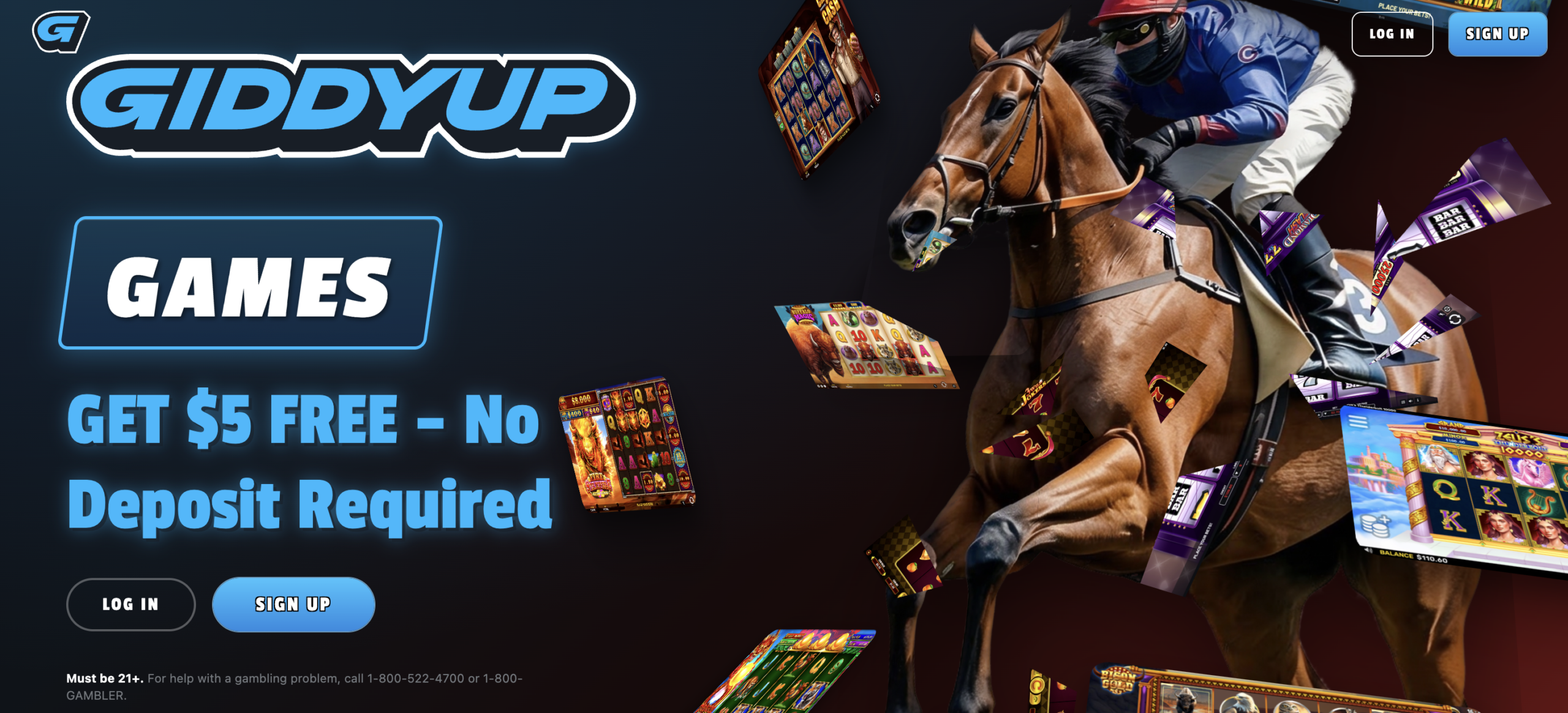 Giddyup.us promo code with 20% purchase bonus and $5 no deposit