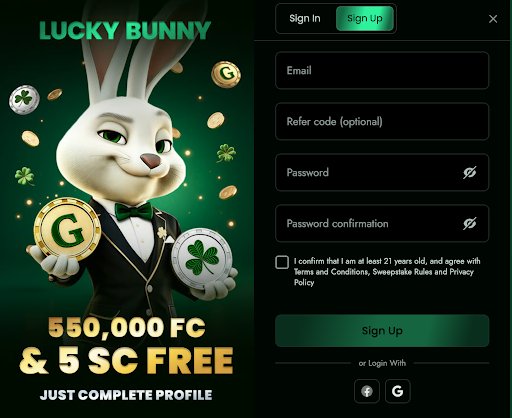 Lucky Bunny sign up form