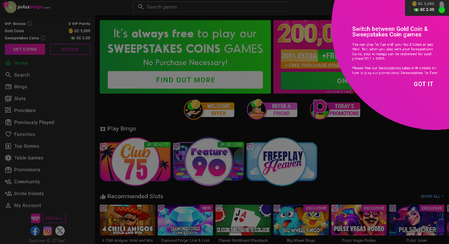 Pulsz Bingo bonus