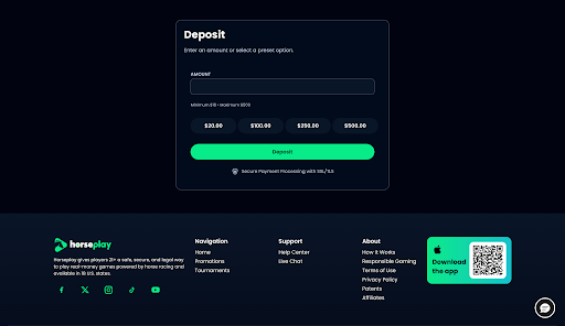 Horseplay deposit page