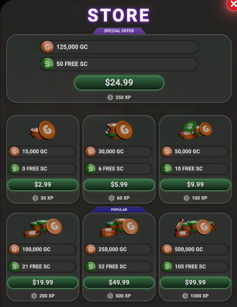 LoneStar Casino purchase packages
