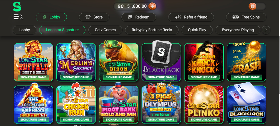 Lonestar Casino exclusive games