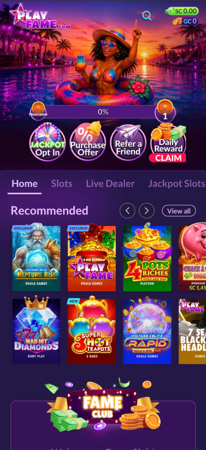 PlayFame app view