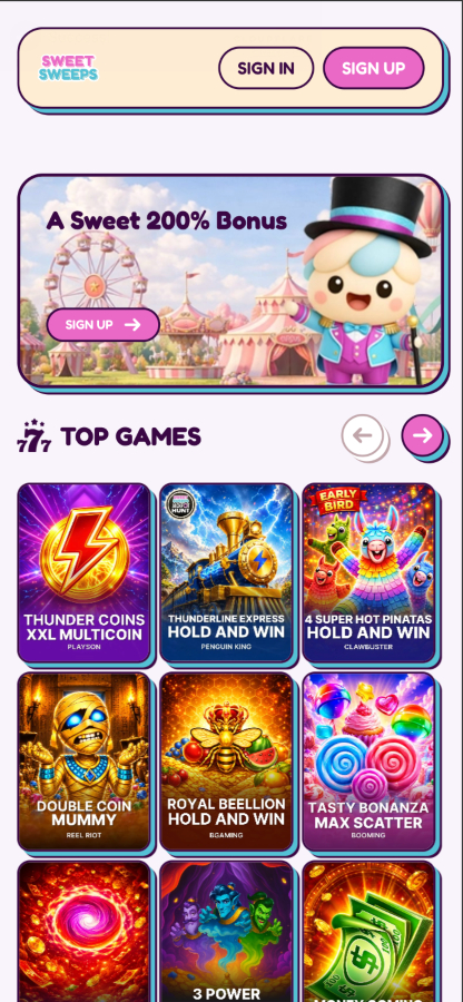 Sweet Sweeps app view